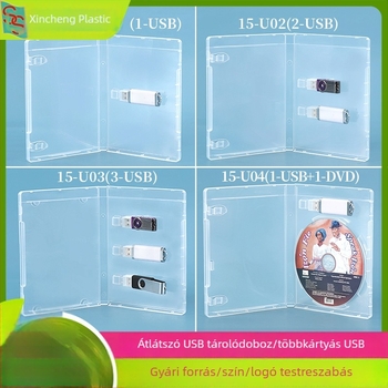 USB pendrive csomagoló doboz, átlátszó PP műanyag doboz fedéllel, USB tároló doboz könyvklipszel