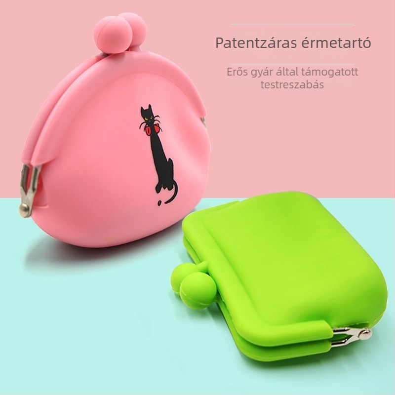 Szilikon csatos aprótárca, mini ékszer-tároló, állatmintás, puha felületű, mesés dizájnnal fülhallgató-táska