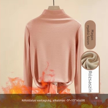 Nehéz kettős oldalú fleece téli felső nőknek, karcsú szabású, hosszú ujjú, fél magas gallér, sokoldalú külső ruházatként viselhető