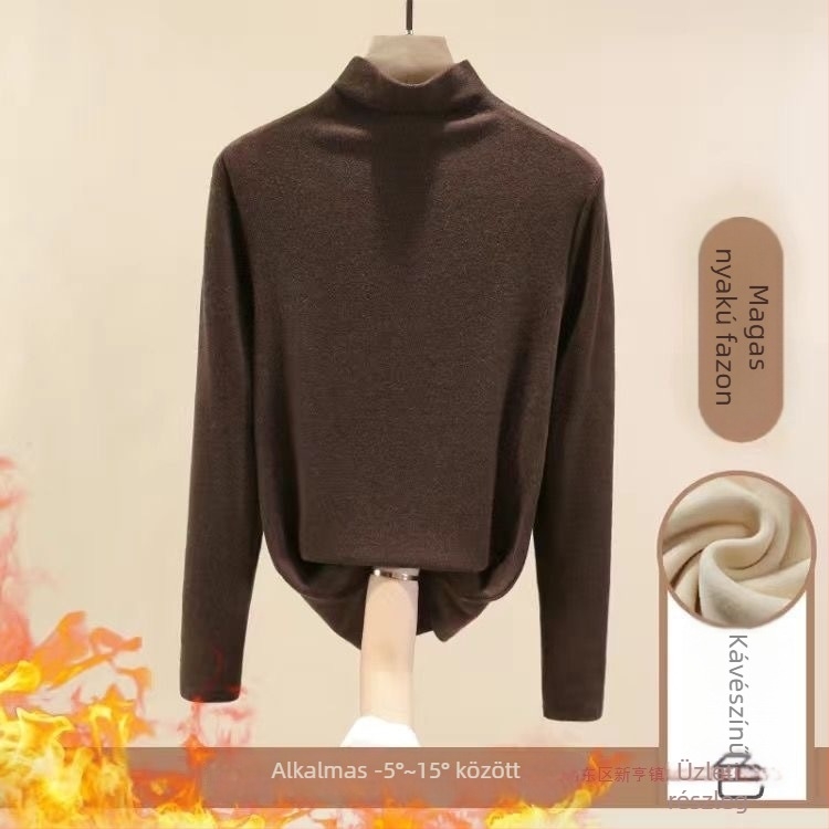 Nehéz kettős oldalú fleece téli felső nőknek, karcsú szabású, hosszú ujjú, fél magas gallér, sokoldalú külső ruházatként viselhető