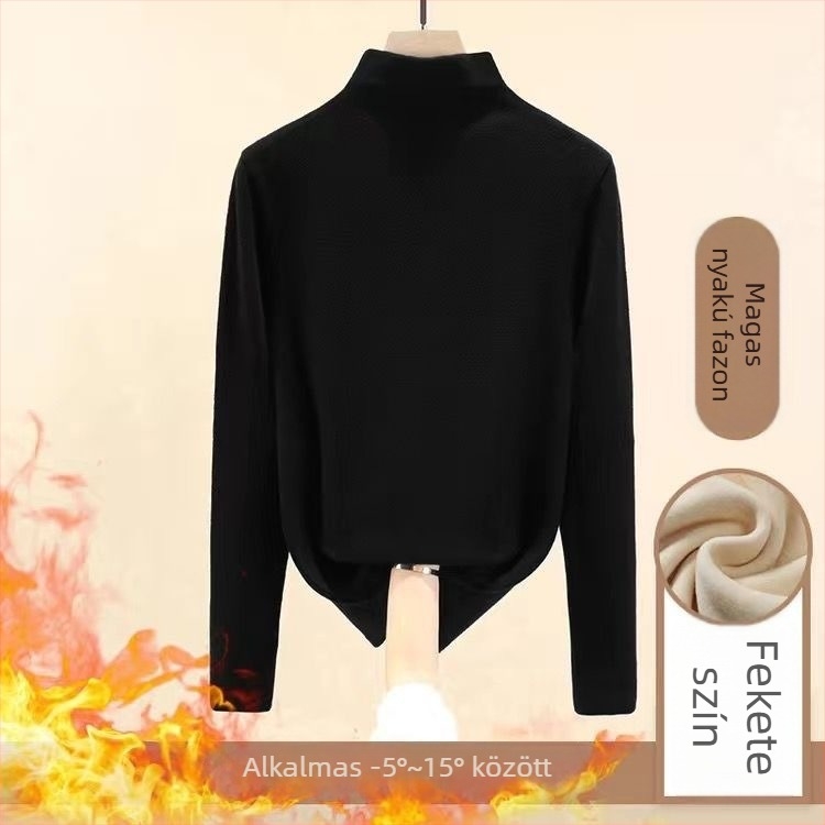 Nehéz kettős oldalú fleece téli felső nőknek, karcsú szabású, hosszú ujjú, fél magas gallér, sokoldalú külső ruházatként viselhető