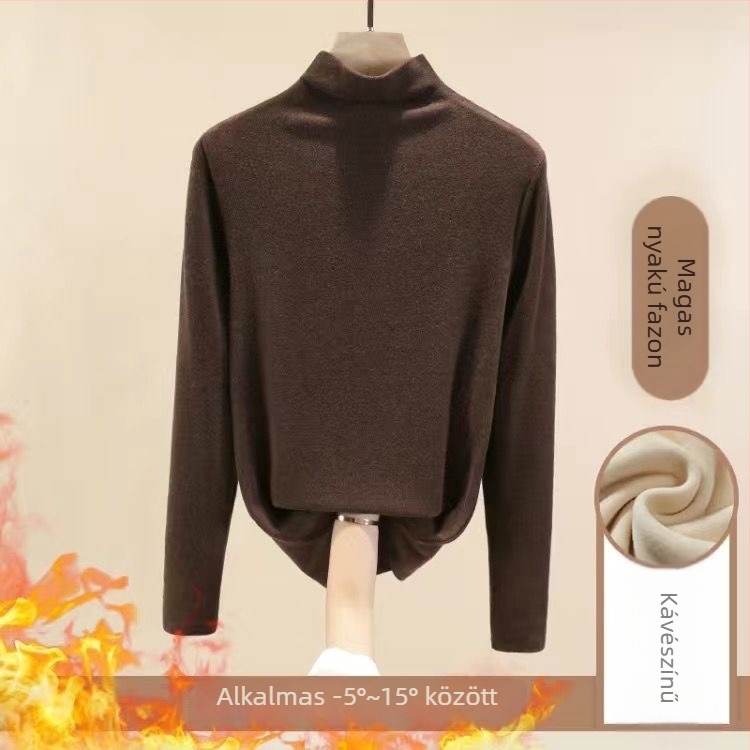 Nehéz kettős oldalú fleece téli felső nőknek, karcsú szabású, hosszú ujjú, fél magas gallér, sokoldalú külső ruházatként viselhető