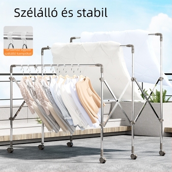 Yulite Álló, összecsukható ruhaszárító állvány, rozsdamentes acélból, három karos, erkélyhez
