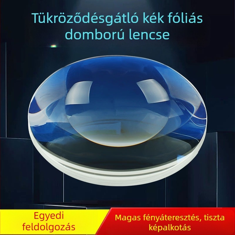 Antireflexív kék bevonatú konvex lencse, Ø50 mm, sík-konvex optikai lencse, vastag konvex lencse