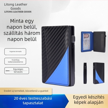 Személyre szabható alumínium ötvözetű kártyatartó mágneses fedéllel és bőr pénztárcával, több kártyatartó rekesz, uniszex