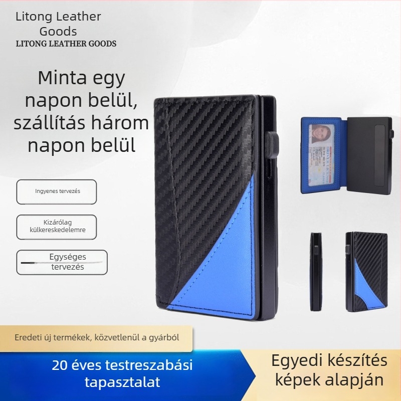 Személyre szabható alumínium ötvözetű kártyatartó mágneses fedéllel és bőr pénztárcával, több kártyatartó rekesz, uniszex