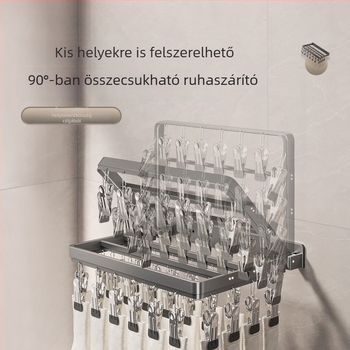 Alumíniumötvözetes ruhaszárító falra szerelhető, 26 kapoccsal, összecsukható, zoknik és alsóneműk számára