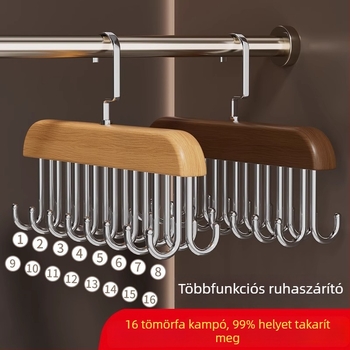 Multifunkcionális fehérneműtároló szervező fa horogokkal és hullám mintázatú szárítóállvánnyal, otthoni használatra és diákszállásokra.