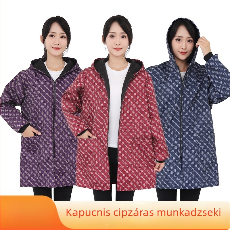 Felnőtt hosszú ujjú kötény otthoni és konyhai használatra, vízálló és foltálló, fleece béléses, vastított, kör/szív minta, egy méret, Cheng Shang Clothing