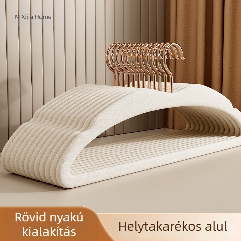 Velúrhatású ruhaszárító akasztó rövid nyakkal, otthoni használatra, nyom nélkül a ruhákon, csúszásmentes vállrész, megvastagított és megerősített