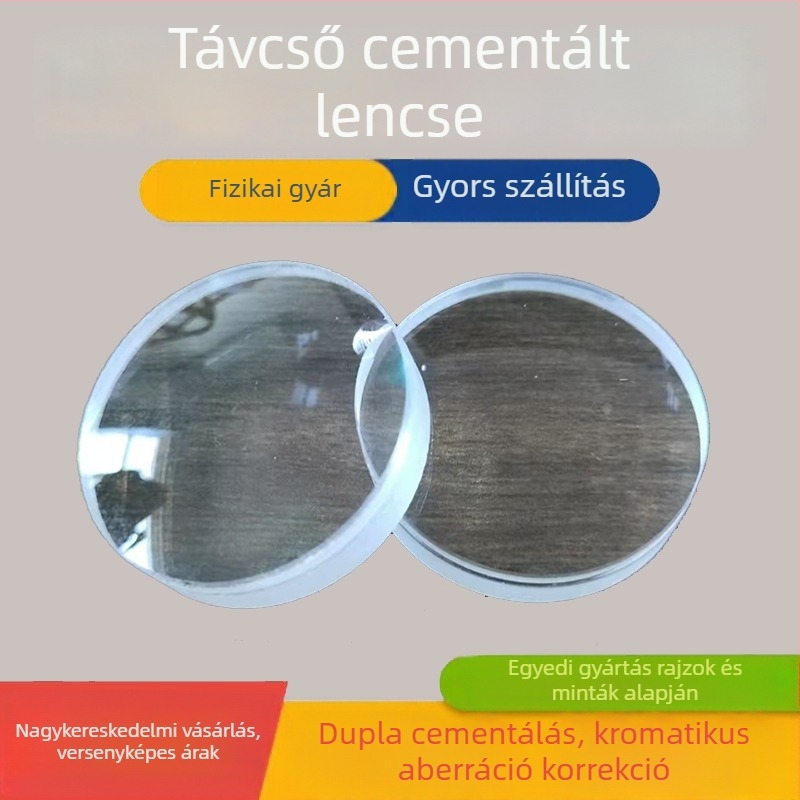 Konkáv-konvex lencsék optikai üvegből, konkáv- és konvex felületekkel, finoman megmunkált optikai elemekkel és prizmékkal
