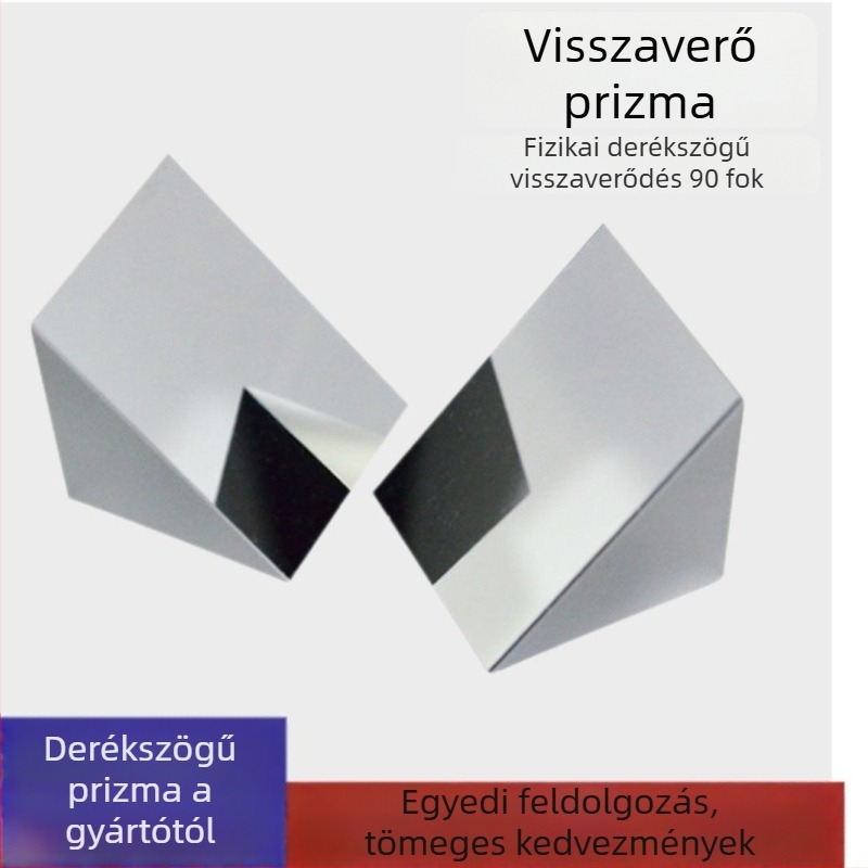 Optikai üvegű háromszögprizma ferde alumínium bevonattal, belső és külső fényvisszaverődés 90°, kísérleti derékszögű prizma