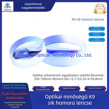 K9 planokonkáv lencse, átmérők 6/12.7/25/25.4/50.8 mm, optikai antireflexiós bevonat, látható fény 350–700 nm