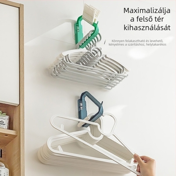 Háromszög alakú vállfa szervező, lyukasztás nélküli, falra szívó rögzítés, kompakt szárító- és tároló állvány