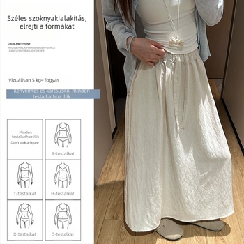Női Tencel-len keverékű szoknya, nyárra, közepes hosszúságú, A-vonalú fazon, hasítékkal
