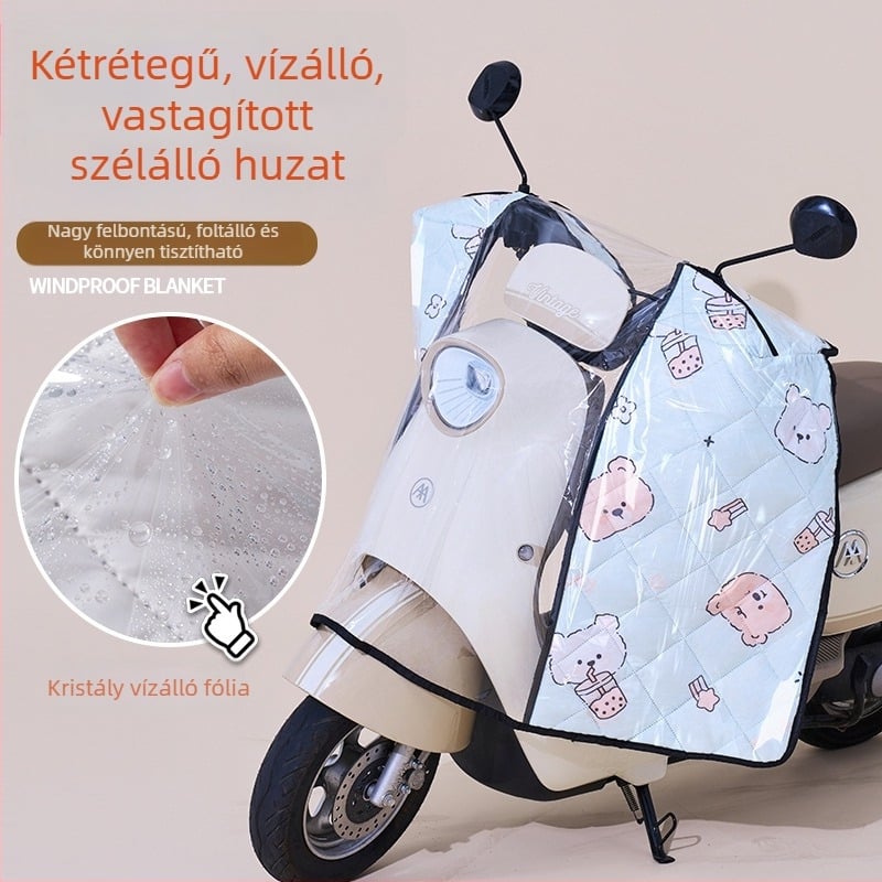 Elektromos kerékpárok és motorkerékpárok elülső szélvédőjének vízálló takarója minden évszakra