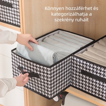 Fekete houndstooth mintázatú tároló doboz, összecsukható és mosható, otthoni rendszerezéshez