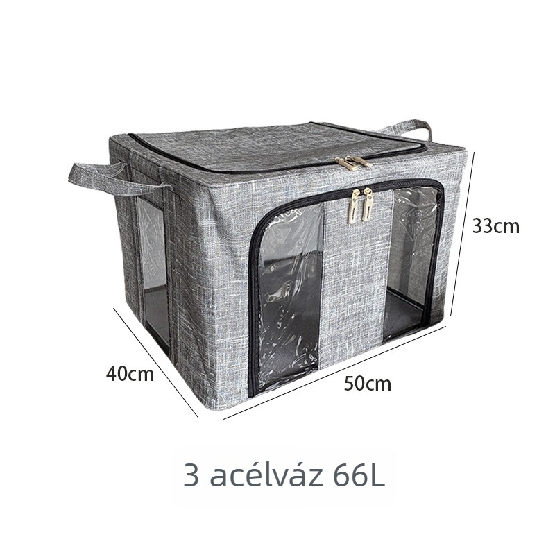 Nagy összecsukható textil ruhatartó doboz, gardrób rendező, testreszabható, 60–70 L kapacitás, nem szőtt anyag, japán stílusú dizájn; méretek: 24 L (40×30×20 cm), 66 L (50×40×33 cm), 100 L (60×42×40 cm)