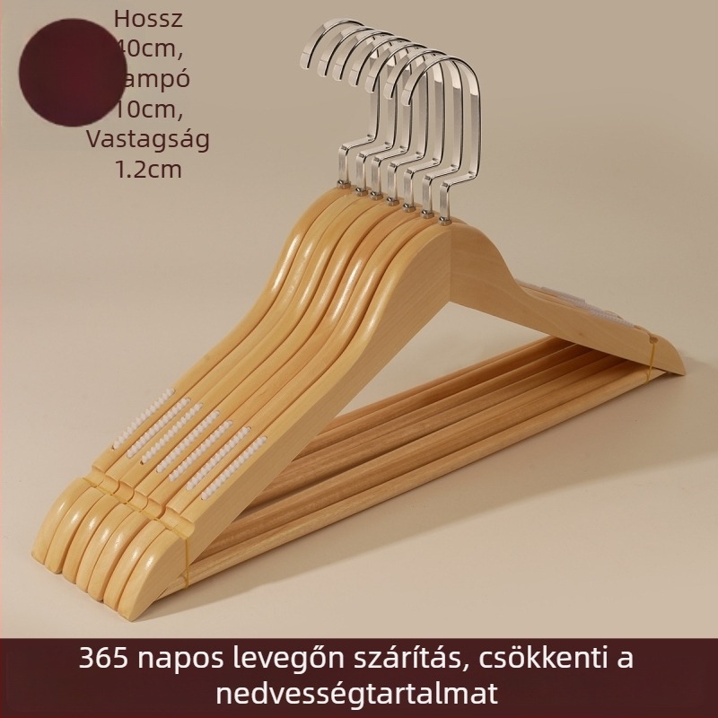 Tömörfa ruhakasztó – csúszásmentes, deformációálló, vastagított kivitel, nyom nélkül hálószobába, gardróbba vagy ruházati üzletbe