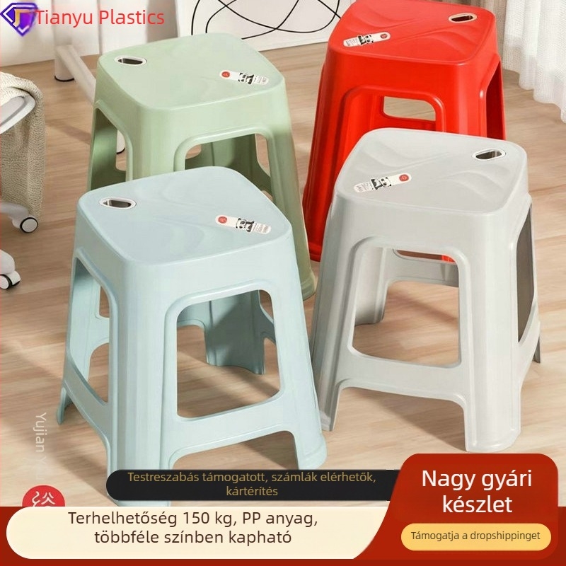 Műanyagból készült vastagított szék otthoni használatra, modern elegáns ülőpad nappaliba és hálószobába, egymásra rakható étkezőszék hosszú üléshez