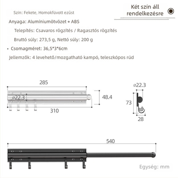 Fali gardrobszervező tolható ruhatartó rúddal