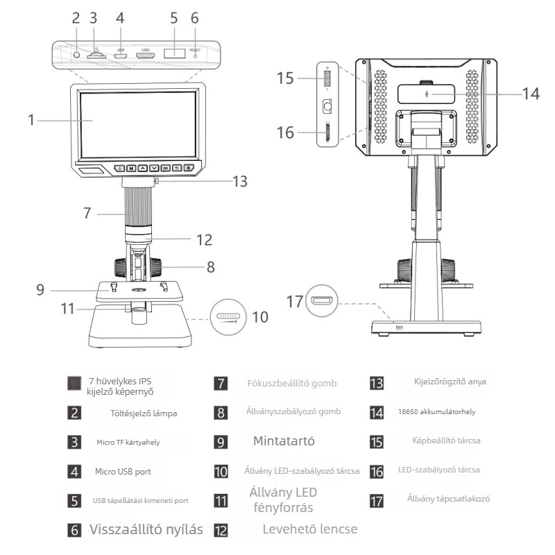315 binokuláris elektronmikroszkóp, 7 hüvelykes LCD-kijelző, 2000x nagyítás, 12 MP, sejtek megfigyelésére