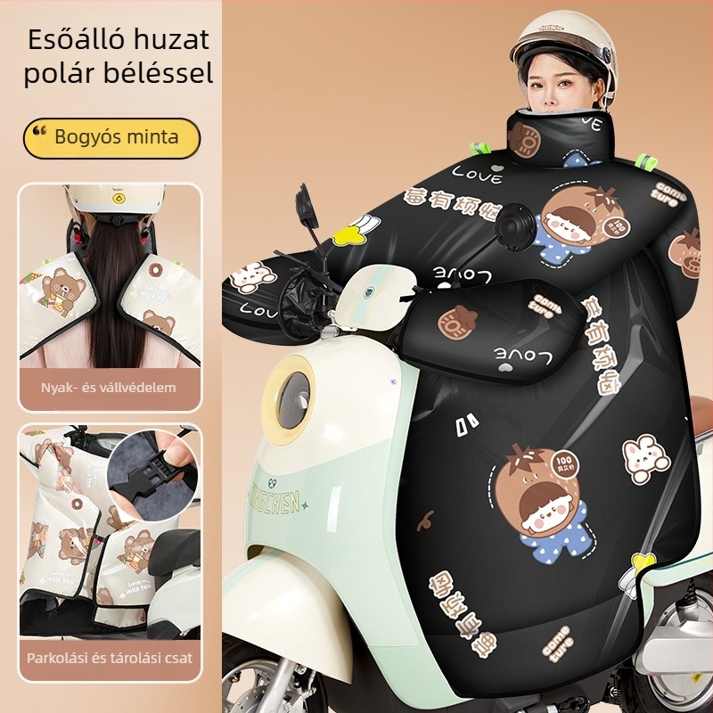 Vízálló és szélálló téli védőhuzat elektromos rollerekhez és kerékpárokhoz, fleece-béléses, vastag