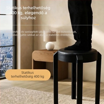 Kivehető párnázott kör alakú műanyag szék, rakható tároláshoz, modern minimalista kialakítás, vastagabb puha bevonat otthoni használatra