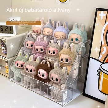 Átlátszó akril soros bemutatóállvány babáknak és figuráknak, Pop Mart figurák tárolóállványa