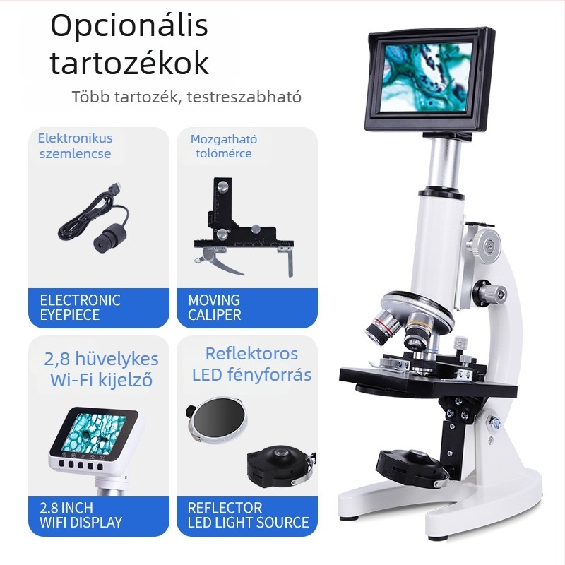 Oktatási célú optikai mikroszkóp középiskolások és általános iskolások számára, baktériumok és spermiumok megfigyelése
