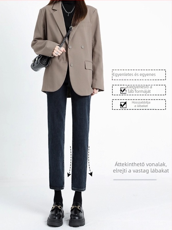 Magas derékú, karcsúsított egyenes farmernadrág cropped, 9/10 hossz, rugalmas denim, kisméretű testalkathoz, 2026 tavasz