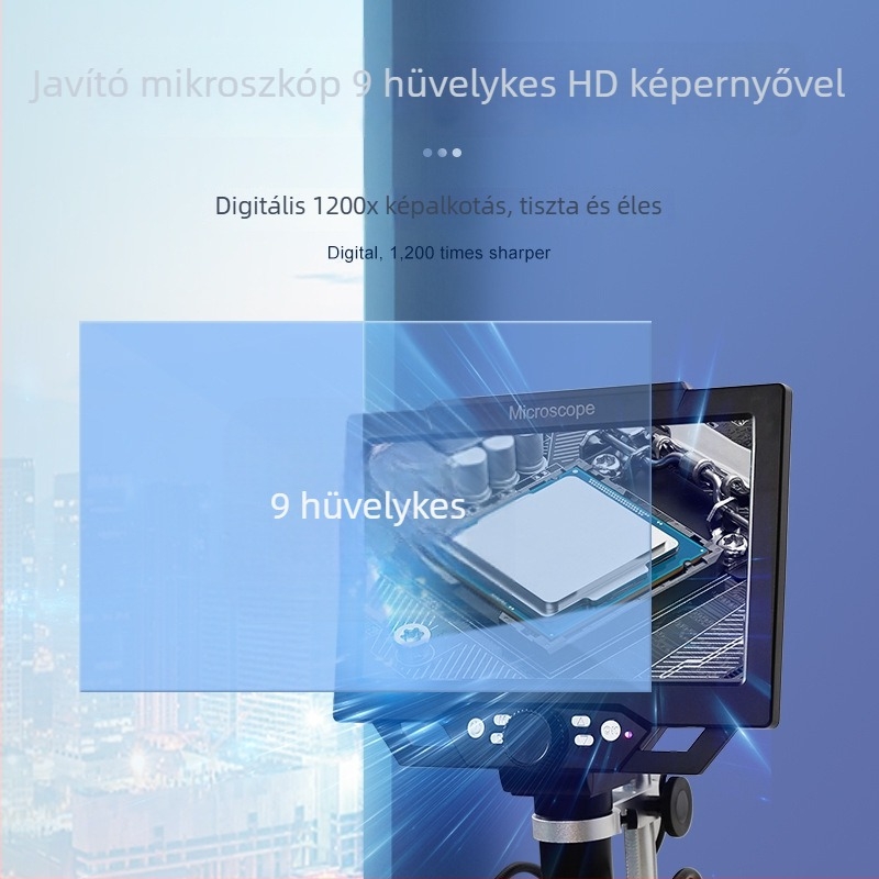 9 hüvelykes digitális mikroszkóp, 1600x nagyítás, HD ipari nagyító a nyomtatott áramkörök vizsgálatához, forrasztáshoz és javításokhoz