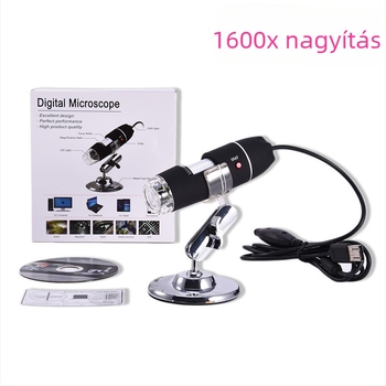 HD USB digitális mikroszkóp, hordozható 1600x – 3 az 1-ben nagyító 8 LED-del