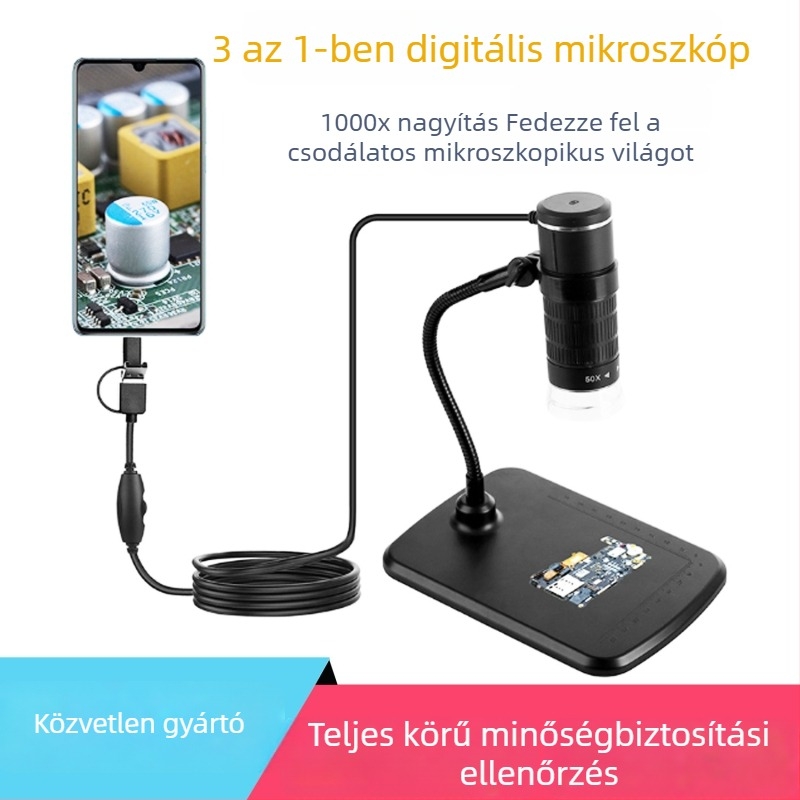 Gyermekek számára készült digitális mikroszkóp 1000x nagyítással, Android USB mikroszkóp, három az egyben