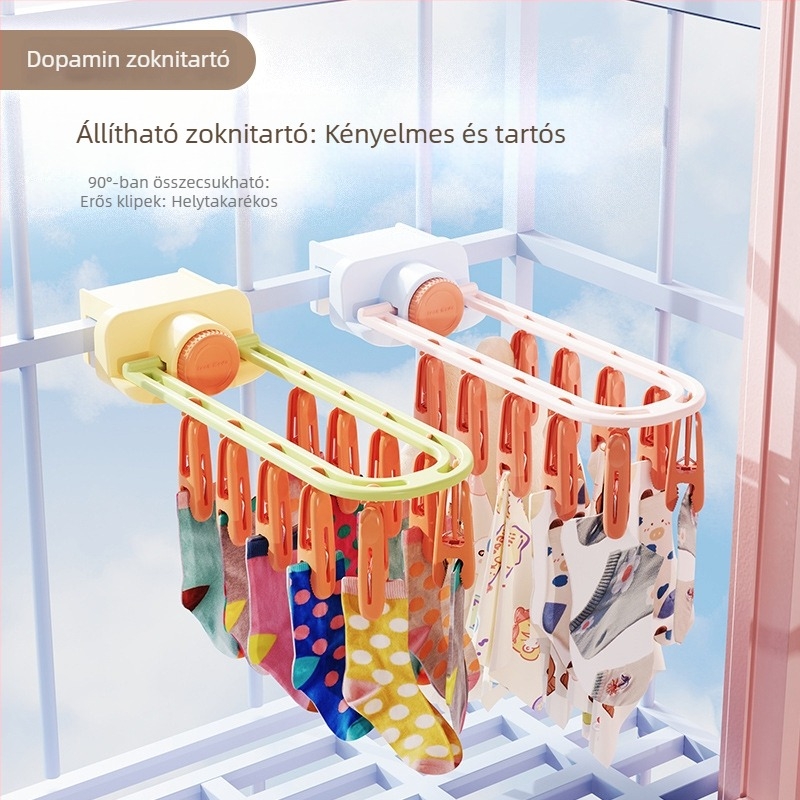 Összecsukható ruhaszárító állvány erkélyre, több klipszel, fehérneműkhöz és zoknikhoz