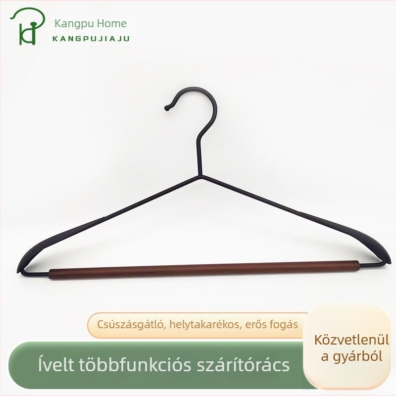 Skandináv minimalist fekete-fehér vas–fa kombinációjú varrat nélküli fogas, beépített gardróbbal ruhákhoz és nadrágokhoz