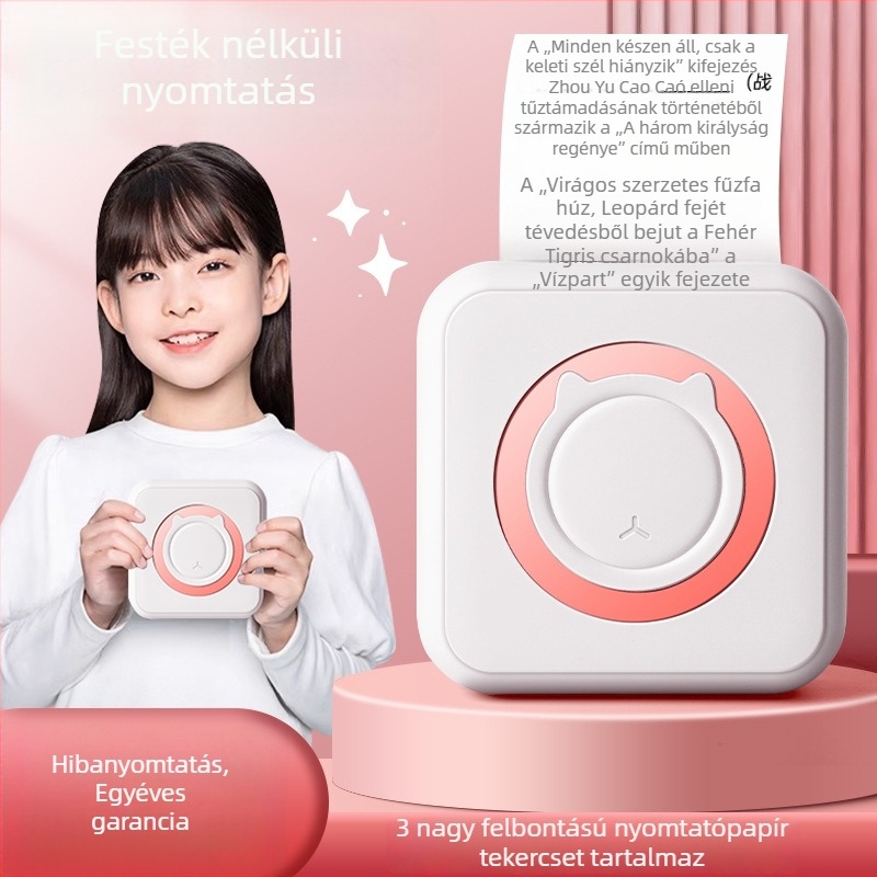 Bluetooth zsebtermikus nyomtató mobiltelefonokhoz, tintamentes nyomtatás, mini hőpapír 57×25 mm