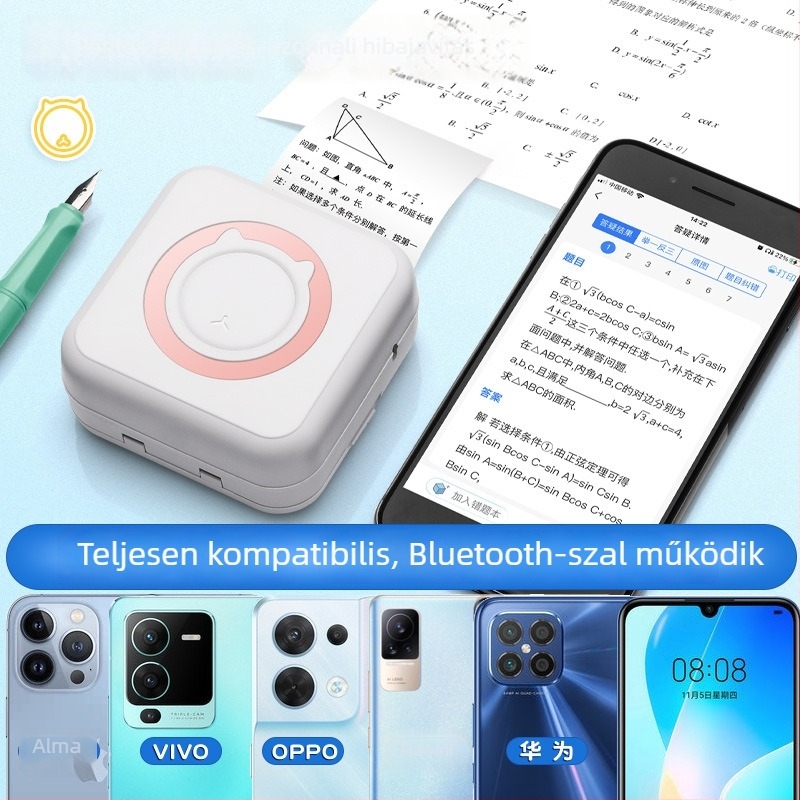 Bluetooth zsebtermikus nyomtató mobiltelefonokhoz, tintamentes nyomtatás, mini hőpapír 57×25 mm