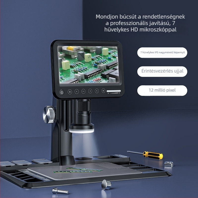 318A 7 hüvelykes IPS digitális mikroszkóp, 12 MP, akár 1600x nagyítás, elektronikai javításokra