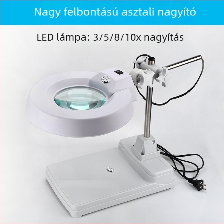 LED-es asztali nagyító LT-86B, állítható tartó, 10x/20x nagyítás