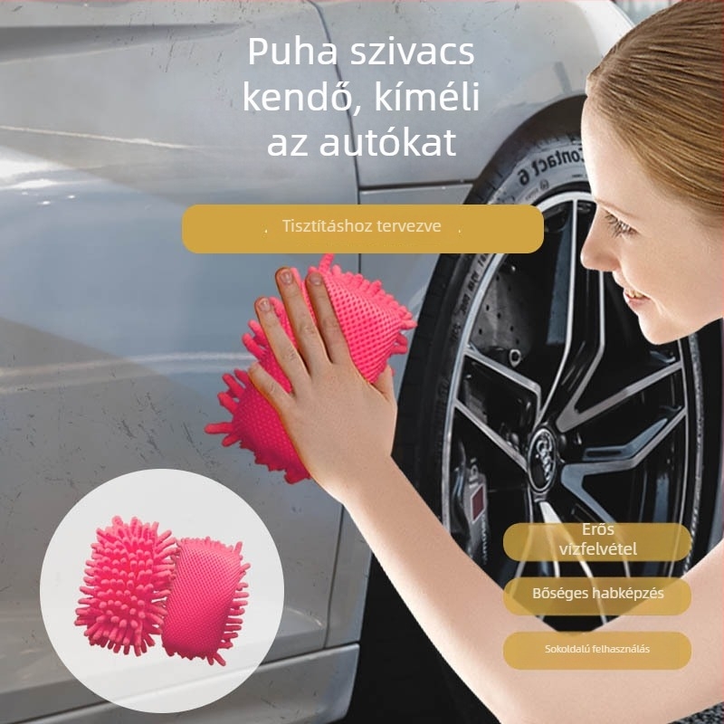 Mágneses autómosó szivacs és fehértábla radír, chenille anyag, kis méret