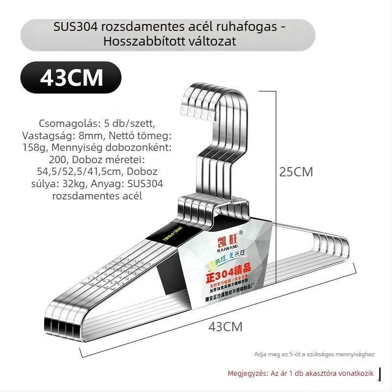 304 rozsdamentes acél ruhatartó, vastagított sík rúd, 8 mm tömör kivitel, ruhák és nadrágok szárítására