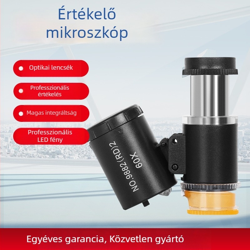 60× mikroszkóp LED-lámpával, bankjegyek detektálására, antik textilek és nyomatok azonosítására, hordozható telefonos nagyító