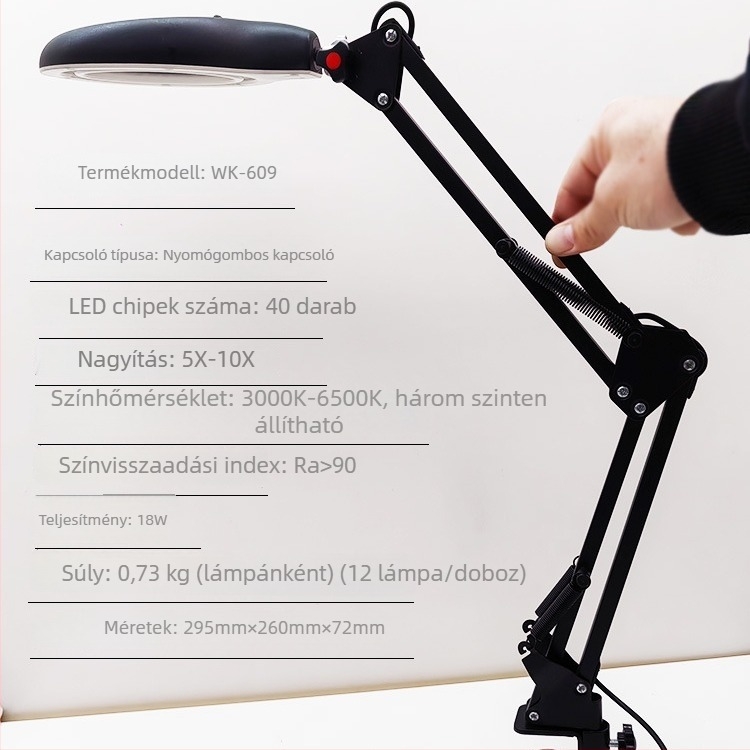 K609 csipeszes LED nagyító asztali lámpa – olvasáshoz, karbantartáshoz és hegesztéshez