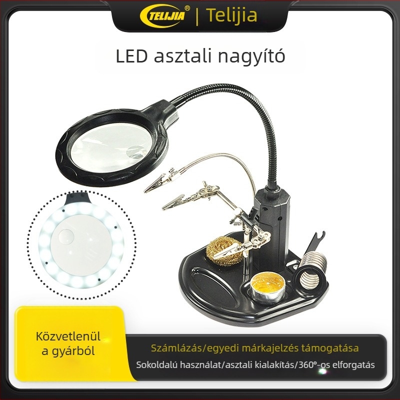 LED nagyító lámpa 360°-ban forgó karral PCB-forrasztáshoz