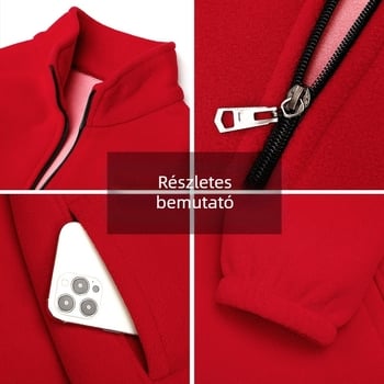 Plusz méretű női polár fleece kabát zipzárral, őszi–téli meleg