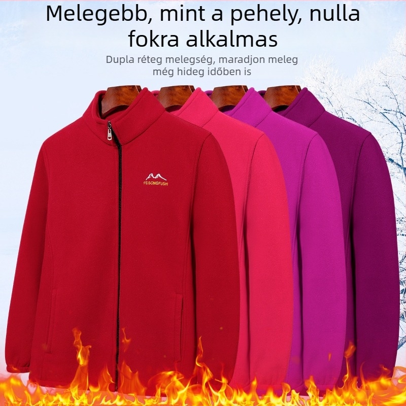 Plusz méretű női polár fleece kabát zipzárral, őszi–téli meleg
