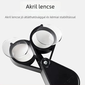 Hordozható kézi nagyító, 30 mm átmérő, összecsukható, 10x nagyítás, optikai lencse