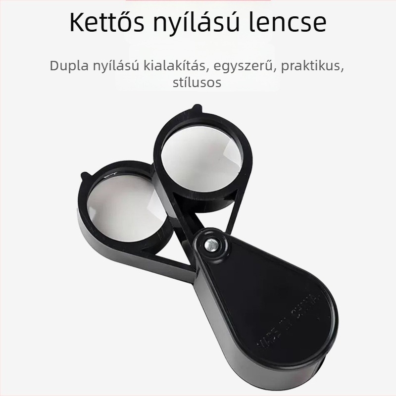 Hordozható kézi nagyító, 30 mm átmérő, összecsukható, 10x nagyítás, optikai lencse