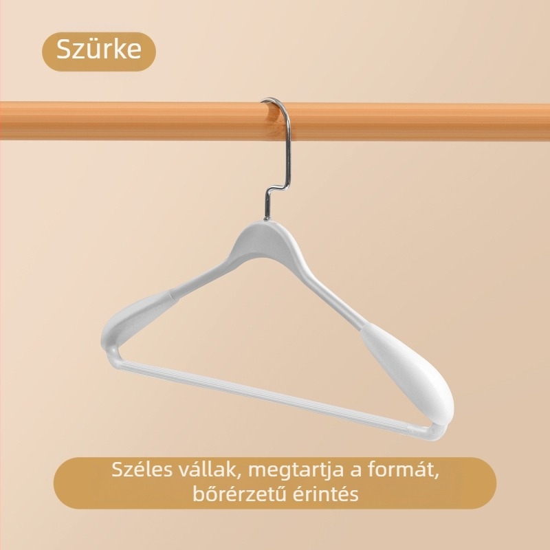 Széles vállú, nyom nélküli ruhafogas otthoni használatra — ideális öltönyökhöz, down dzsekikhez, kasmírszövetes kabátokhoz és oversized ruhákhoz.
